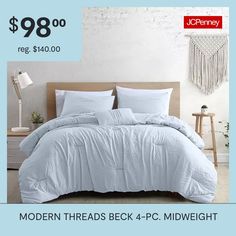 a bed with white sheets and pillows on it for $ 89 00 reg $ 40 00