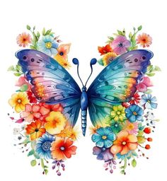 a watercolor painting of a butterfly with flowers on it's wings and the words,