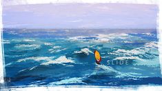 a painting of a person surfing in the ocean