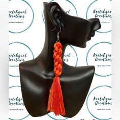 Handcrafted By Keetahgurl Fringe Dangle Earrings Color Orange & Red Handmade Trendy Red Tassel Earrings, Red Dangle Tassel Earrings As Gift, Red Dangle Tassel Earrings For Gift, Red Tassel Earrings For Festivals, Adjustable Tassel Earrings With Latkans, Trendy Adjustable Tassel Earrings As Gift, Adjustable Red Jewelry With Latkans, Trendy Red Festival Jewelry, Red Tassel Drop Earrings Gift