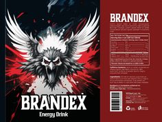 the back side of a bottle of brandex energy drink with an eagle on it