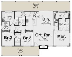 two story house plans with garage and living room on the first floor, one bedroom is above