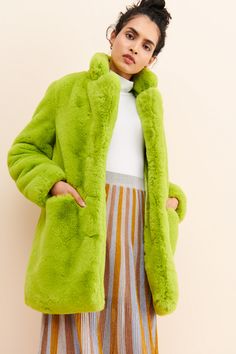 Nuuly | Sophie Faux-Fur Coat Green Faux Fur Outerwear With Long Sleeves, Green Faux Fur Coat With Faux Fur Trim, Colorful Fur Coat, Colorful Faux Fur Coat, Funky Sunglasses, Multicolor Faux Fur Long Sleeve Outerwear, Semi Formal Attire, Fran Fine, Colorful Cocktails