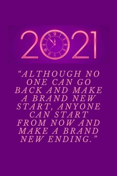 a purple background with the words 2021 and a pink clock on it's side