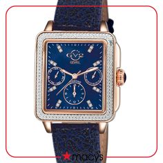 in stock Blue Sparkles, Leather Buckle, Diamond Watch, Ladies Watch, Rose Gold Diamonds, Bari, Leather Band, Blue Leather, Quartz Movement