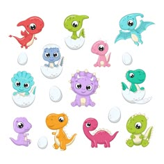 an assortment of cute little dinosaurs in different colors