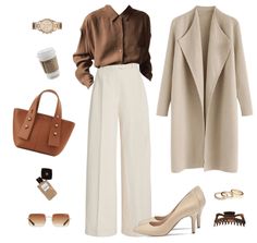 Cream Office Pants Outfit, Cream Color Outfits Classy, Black And Cream Work Outfits, Outfit Ideas Cream Pants, Beige Crop Pants Outfits, University Work Outfit, Cream Dress Pants Outfit Business Casual, Tan White Outfit Classy, Beige White And Black Outfit