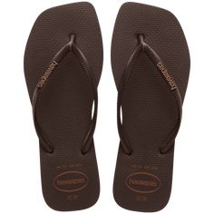 The Havaianas Slim Square Logo Pop Up is a model favorite. The square-toe silhouette is sleek, modern and perfect for any closet. Available in neutral tones, discover our newest version with a metallic logo detail on the strap for extra sophistication. Upper: 100% PVC Outsole: 98.5% rubber, 1.5% PU Thong style Square shaped Cushioned footbed with textured rice pattern and rubber flip flop sole Made in Brazil Logo Flip Flops, Brown Flip Flops, Kids Clogs, Rubber Flip Flops, Square Logo, Kids Flip Flops, Havaianas Flip Flops, Baby Sandals, Sandals For Sale