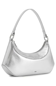 A sharply angular silhouette and grained texture lend an elegant finish to this compact shoulder bag crafted from premium faux leather. Top zip closure Shoulder strap Twill lining Synthetic Imported Chic Faux Leather Shoulder Bag With Silver-tone Hardware, Elegant Faux Leather Baguette Bag With Zipper Closure, Evening Faux Leather Baguette Bag, Modern Faux Leather Baguette Bag With Zipper, Trendy Textured Leather Shoulder Bag For Formal Occasions, Modern Faux Leather Baguette Bag For Evening, Chic Formal Baguette Bag With Zipper Closure, Trendy Evening Shoulder Bag With Textured Leather, Trendy Formal Baguette Bag With Zipper