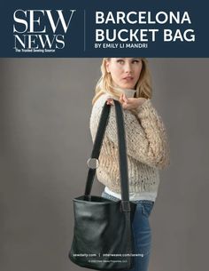 the cover of sew news magazine shows a woman holding a black purse