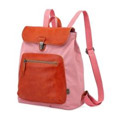 A fusion of vibrant style and functionality, meticulously crafted from eco-friendly materials. This backpack combines a classic design with a modern twist, featuring 100% coated cotton canvas and genuine leather accents for durability and elegance. It's designed with ample storage and adjustable shoulder straps for comfort, making it ideal for daily use. Highlighting its commitment to sustainability, it uses 100% recycled hardware and vegetable-based dyes, each piece uniquely handcrafted by skilled artisans. | TSD Brand Valley Trail Backpack, Pink Modern Leather Backpack For School With Leather Handles, Trendy Backpack With Leather Handles, Modern Bags For Outdoor And Back To School, Modern Leather Backpack For Back To School, Functional Leather Backpack For School With Leather Handles, Functional Leather Backpack With Leather Handles For School, Casual Coated Canvas School Bag, Functional Coated Canvas Backpack For Daily Use, Functional School Backpack With Leather Handles