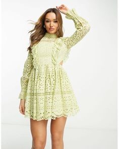 Spring Long Sleeve Mini Dress With Tie Back, Spring High Neck Mini Dress With Ruffles, Mini Dress With Bow, Bow Back, Lace Mini Dress, Dress With Bow, Dream Wardrobe, Personal Style, Asos