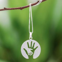 Hand Motif Inspirational Sterling Silver Pendant Necklace - Generations | NOVICA Hummingbird Jewelry, Silver Casting, Mens Sterling Silver Necklace, Sterling Silver Cross Necklace, Metal Clay Jewelry, Sterling Silver Mens, Sterling Silver Necklace Pendants, Sterling Silver Cross, Negative Space