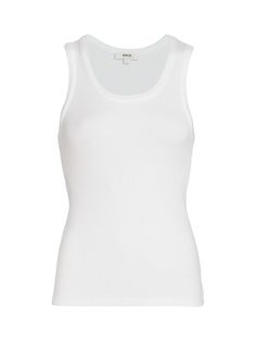 Tank top Scoopneck Ribbed fabric Sleeveless Pullover style Fitted 49% tencel lyocell/49% organic cotton/2% spandex Made in USA Model measurements: 5'10" tall Model is wearing US size Small Color: White Amy Says... An effortless essential. AGOLDE's iconic Poppy is the go-with-anything wardrobe staple. Crafted from signature rib fabric which gives a supportive but super breathable feel. Designed to fit close to the body with a flattering U-shape neckline - it's perfect for layering or styling solo - tuck yours into everything from denim to leather pants. This fit is true to size. Looks Like: Crisp, true white tank. Feels Like: Lightweight, ultra-soft chunky cotton rib Transitional Dressing, Sleeveless Pullover, Summer Tank Tops, Katie Holmes, Knitted Tank Top, White Tank Top, Skirt Outfits, Pullover Styling, Star Fashion