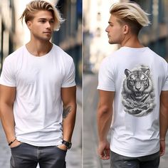 🐅 Tshirt with Tiger in Black and White - Minimalist and Wild Style 🎨 Carry the strength and elegance of the tiger in every step with this unique t-shirt. The stunning design on the back features a black and white tiger, capturing its majesty and power in a minimalist style. Perfect for those looking for a garment that combines comfort and bold style. 🔹 T-shirt features: Design on the back: An imposing tiger in black and white, highlighting detail and simplicity at the same time. Premium Material: Soft cotton ensures comfort and durability for everyday use. Made with 100% Airlume combed and ring-spun cotton, a lightweight fabric (4.2 oz/yd² (142 g/m that is easy to layer, breathable.  Classic fit: Available in sizes XS to 5XL, with a cut that adapts perfectly to all bodies. Versatile and Short Sleeve Tiger Print T-shirt For Summer, Tiger Print Short Sleeve T-shirt For Summer, Casual Tiger Print T-shirt For Summer, Summer Short Sleeve T-shirt With Tiger Print, Casual Summer T-shirt With Tiger Print, Summer Casual Tiger Print T-shirt, Casual Summer Tiger Print T-shirt, Casual Short Sleeve Tiger Print T-shirt, Casual Tiger Print Short Sleeve T-shirt