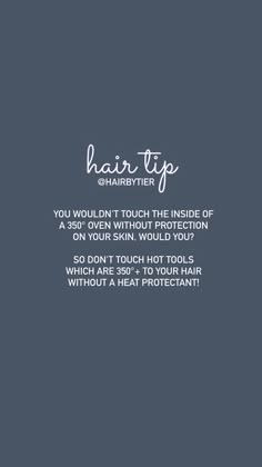 the hair tip is written in white on a blue background