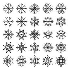 the snowflakes are drawn in black and white, with different patterns on them