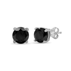 Explore a classic style in modern color when you add these chic black diamond solitaire stud earrings to your look. Created in sterling silver Each earring showcases an alluring 1/2 ct. black diamond. Captivating with 1 ct. t.w. of diamonds These post earrings secure comfortably with friction backs. Classic Black Diamond Earrings For Formal Occasions, Sterling Silver Jewelry With Black Diamonds, Classic Jewelry With Black Diamonds And Black Spinel, Black Sterling Silver Jewelry With Brilliant Cut, Sterling Silver Earrings With Black Diamonds For Anniversary, Classic Black Diamond Earrings For Anniversary, Sterling Silver Jewelry With Black Diamonds In Round Cut, Classic White Gold Jewelry With Black Spinel, Sterling Silver Jewelry With Black Diamonds Round Cut