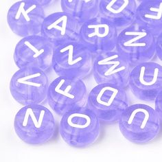 Acrylic letter beads, perfect for your beaded name bracelet, necklace, earrings, and key chains String them on elastic cord with spacer beads to create your own personalized jewelryThis listing is for 7mm alphabet acrylic beads. Quantity: 10-400 beads Bead Size: 7mm Material: Acrylic Color: Bead-Lilac / Letters-White See additional alphabet beads here httpssearch?search_query=letter+beads&order=date_desc&view_type=gallery&ref=shop_search All of my supplies are stored and packed in a pet-free & s Beaded Name Bracelet, Alphabet Beads, Acrylic Letters, Swarovski Crystal Beads, Letter Beads, Name Bracelet, Resin Beads, Keep Jewelry, Acrylic Beads