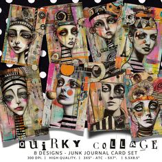 a collage of different images with the words quirky collage on it and an image of women's faces