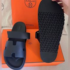 Hermes Chypre Sandals (M) Size 41. Unisex For Men And Women Brand New Hard To Find Hermes Slides, Hermes Oran Sandals, Male Dress, Hermes Orange, Velvet Sandals, Hermes Shoes, Saddle Leather, White Sandals, Blue Sandals