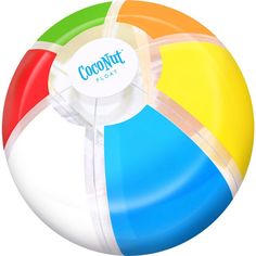 a colorful beach ball with the word coconut flow on it's front and side