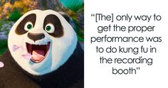 a panda bear with its mouth open next to a quote from the animated movie's character