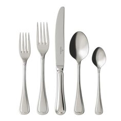 an assortment of silverware including forks, knives and spoons on a white background