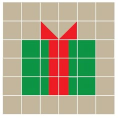 a square with a red bow on it and green squares in the middle, all connected together