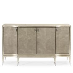 an art deco sideboard with two doors and three drawers, in silver finish on the front