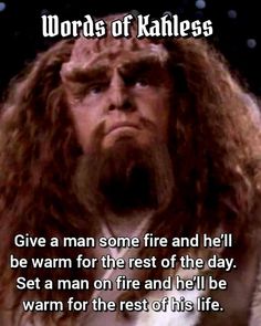 an image of a man with long hair and beards saying words of kahless