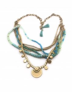 Isa Disc Stella & Dot Necklace - N516 Layers of semi precious turquoise stones and beads cascade from a handmade vintage gold chain. Inspired by vintage coins and a warm boho beach vibe. Individual gold strand with discs detaches to create a beaded necklace, or remove the colored strands for an all gold look.Vintage gold plating. 25 1/2" length. Lobster clasp closure. can be worn multiple ways. In excellent like new condition. Bohemian Turquoise Beaded Layered Necklace, Turquoise Bohemian Beaded Layered Necklace, Adjustable Gold Turquoise Necklace With Colorful Beads, Gold Bohemian Beaded Necklace With Dangling Beads, Bohemian Gold Beaded Necklace With Dangling Beads, Bohemian Beaded Necklaces With Gold Beads, Bohemian Beaded Necklace With Gold Beads, Bohemian Gold Dangle Beaded Necklaces, Gold Bohemian Coin Necklace