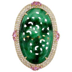 This beautiful ring is cast in 18 Karat gold. It is hand set in 9.15 carats Jade, .70 sapphire and 1.14 carats of sparkling diamonds. FOLLOW MEGHNA JEWELS storefront to view the latest collection & exclusive pieces. Meghna Jewels is proudly rated as a Top Seller on 1stDibs with 5 star customer reviews. All items manufactured by us are handmade and can be customized or redesigned. Composition Size-US-7 Total Weight-11.448 Gold Weight(Gms)-9.249 Diamond Wt(Cts)-1.14 Jade Wt(Cts)-9.15 Sapphire Wt(C Kelly Rutherford, Carved Jade, Gold Diamond Ring, Jade Carving, Gold Hands, Blake Lively, Beautiful Ring, Gold Diamond Rings, Sapphire Diamond