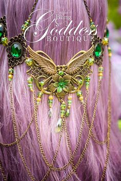 Forest Goddess Circlet Make a grand entrance with attitude in this whimsical earthy brass toned circlet with glittering green crystals. A winged embellishment adorns the back of the circlet and creating a stunning focal point, this beautiful circlet is dripping with crystal Mystical Headband For Festivals, Mystical Headband For Festival, Mystical Festival Headband, Bohemian Teardrop Crown Headpiece For Festival, Bohemian Headpiece With Teardrop Crown For Parties, Bohemian Crown Headpiece For Festival, Bohemian Teardrop Crown Headpiece For Party, Bohemian Teardrop Crown For Festivals, Adjustable Green Headpiece For Festivals