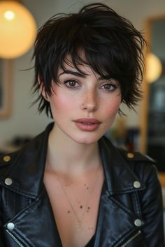 Short Dark Pixie with Texture Short Haircuts For Ladies, Haircuts For Ladies, Stacked Haircuts, Short Shag Hairstyles, Cute Short Haircuts, Cute Haircuts, Messy Short Hair, Best Short Haircuts