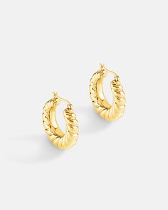 This is the product picture of classic twisted hoop earrings plated in gold in sterling silver material Bamboo Hoop Earrings, Chunky Hoop Earrings, Earring Sale, Ear Jewelry, Designer Earrings, Best Friend Gifts, Precious Metals, Shop Earrings, Post Earrings