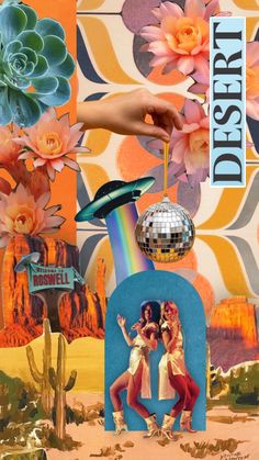 a collage of various images with people dancing and disco balls in front of them