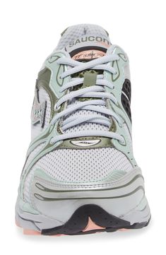 Based on running styles from the mid-2000s, this sweet and sporty sneaker provides breathable comfort and arch support all day long. Lace-up style Removable, cushioned insole with arch support XT-900 rubber tread puts durable traction under every stride Textile and synthetic upper/synthetic lining/rubber sole Imported Green Sporty Walking Shoes With Air Max Cushioning, Green Sneakers With Ortholite Insole For Light Sports, Green Sneakers With Ortholite Insole For Casual Sports, Green Running Shoes With Ortholite Insole For Jogging, Sporty Sneakers, On Running, Sneakers Grey, Grey Green, Up Styles