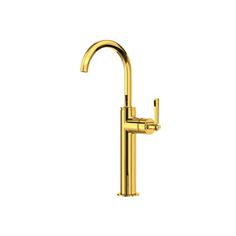 a gold faucet on a white background