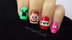 Adore this Minecraft nail art! http://snip.ly/9y25?utm_content=buffer95193&utm_medium=social&utm_source=pinterest.com&utm_campaign=buffer Crazy Nail Art, Funky Nail Art, Nails Easy, Nail Art Designs Diy, Crazy Nails, Diy Nail Art