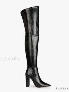 Lasaky - Womens Thigh High Boots: Elegant Black Pointed Toe, Crafted in Premium PU Leather with Chunky Heel Design Boots Elegant, Womens Thigh High Boots, Leather Thigh High Boots, Black Thigh High, Knee Highs, Heel Design, Wide Boots, Boots For Women, Winter Shoes