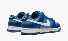 The Nike Dunk Low “Dark Marina Blue” is a two-tone, white-and-blue colorway of the popular lifestyle shoe that was released in early 2022.  Inspiration for the “Dark Marina Blue” comes from none other than the Dunk Low “Argon” from 2001, as the former features the same dark and light blue leather panels, but in reverse order.  The toe cap, forefoot, eyelets, collar, and heel are designed in Dark Marina Blue leather.  The base appears in light blue leather.  A white leather Swoosh is found on eit Dunk Low Argon, Nike Azul, Nike Dunk Lows, Dunks Low, City Sneakers, Sb Dunks, Dutch Blue, Sneakers Box, Kobe Shoes