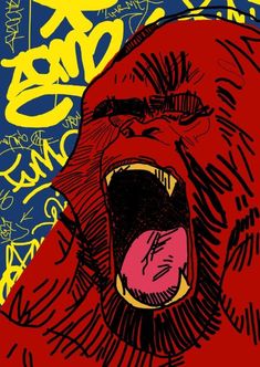 a drawing of a gorilla with its mouth open