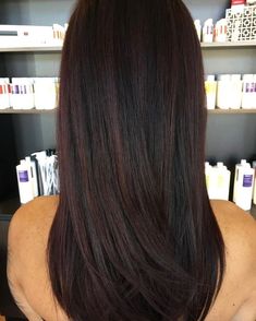 Lob Layers, Layers Shag, Dark Brown Hair Balayage, Beautiful Healthy Hair, Professional Haircut, Dark Brunette Hair, Wine Hair, Cherry Hair