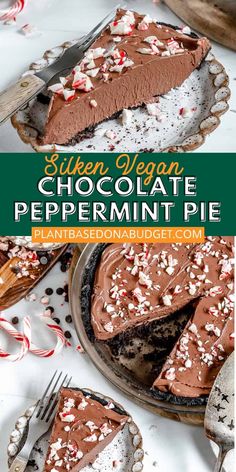 a slice of chocolate peppermint pie on a plate