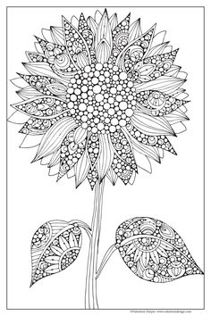 a large flower with lots of leaves on it in the middle of a coloring page