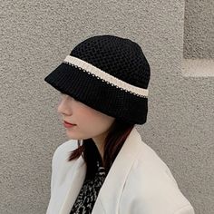 Never Worn! So Cute Black & White Knitted Bucket Hat:) Black Crochet Bucket Hat, Black And White Crochet Hat, Crochet Bag Ideas, Knitted Bucket Hat, Black And White Hats, White Bucket Hat, Black Bucket Hat, Crochet Blanket Designs, Crochet Inspo