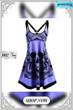 New Women's Halloween Print Sleeveless Dress Sleeveless Mini Dress For Spring Costume Party, Gothic Sleeveless Mini Dress, Summer A-line Mini Dress For Costume Party, Black Sleeveless Mini Dress For Halloween, Sleeveless Black Mini Dress For Halloween, Purple Sleeveless Mini Dress For Costume Party, Sleeveless Mini Dress For Spring Cosplay, Gothic Sleeveless Tank Top For Party, Gothic Sleeveless Tank Top For Summer