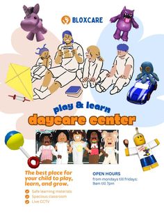 an advertisement for the play and learn day care center