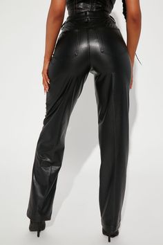 Available In Black And Cream. Faux Leather Pant High Waist Button Zipper Closure Straight Leg Pockets Coating: 100% Polyurethane Backing: 95% Polyester 5% Spandex Imported | Truly Chic Faux Leather Pant 29 in Black size XL by Fashion Nova Leather Pant, Faux Leather Pants, Black And Cream, High Waisted Pants, Leather Women, Black Fashion, Fashion Nova, Leather Pants, High Waist